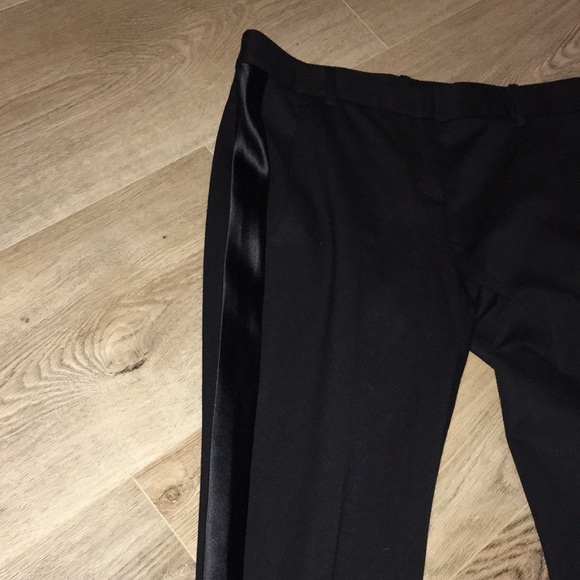 THEORY WOOL NWOT BLACK TUXEDO STRAIGHT LEG SATIN SIDE BELTED PANTS SIZE 10 luvvv - Picture 7 of 11